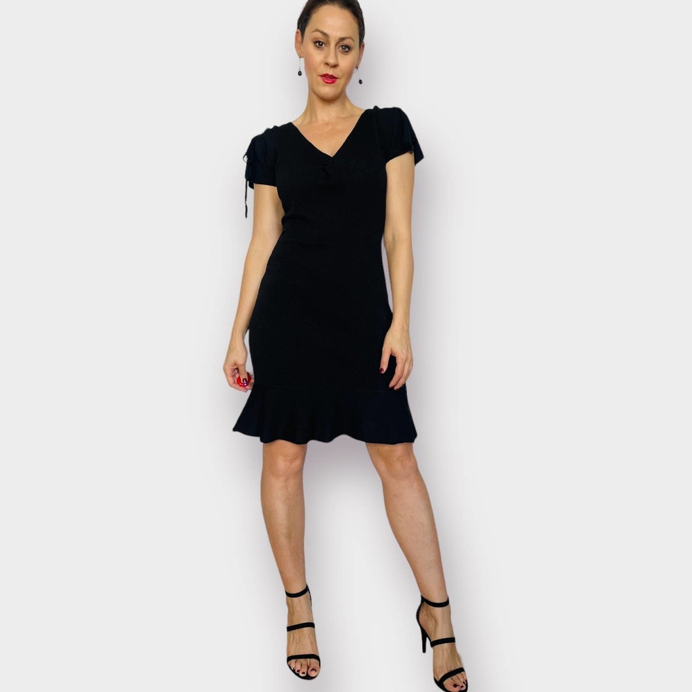 90s Carolyn Eve Black‎ Ruffed Hem Dress